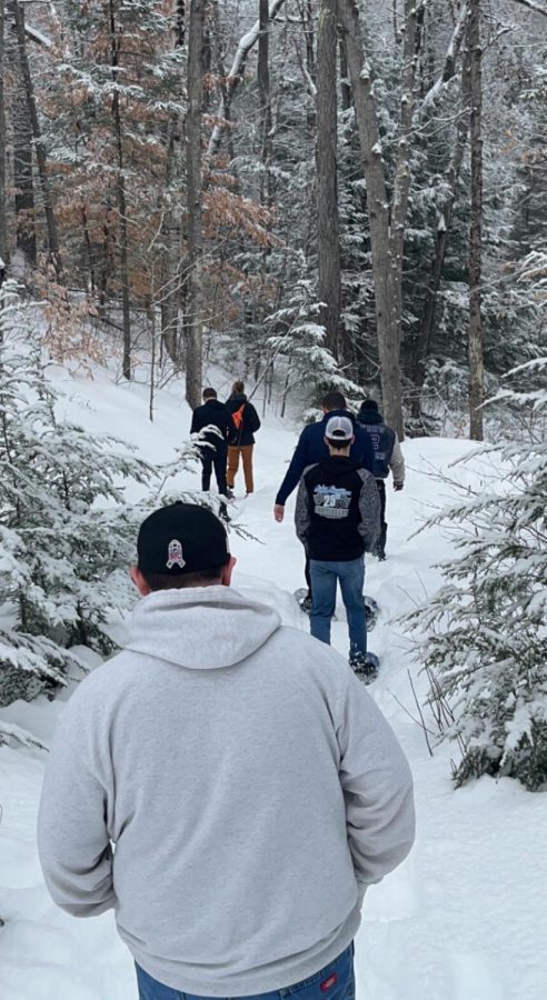 BMUs Outdoor Adventure gym class went snowshoeing on the nature trail after the snow storm. 
