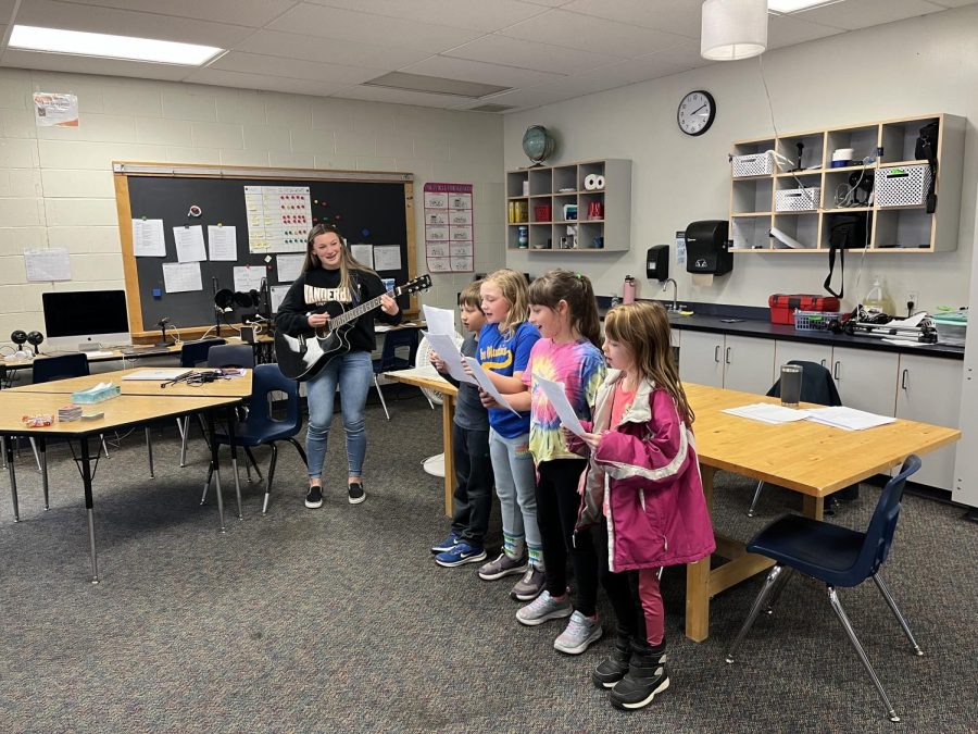BMU 3rd graders preform a song they wrote in front of Mr. Emersons Senior Seminar class on Thursday, December 1st.