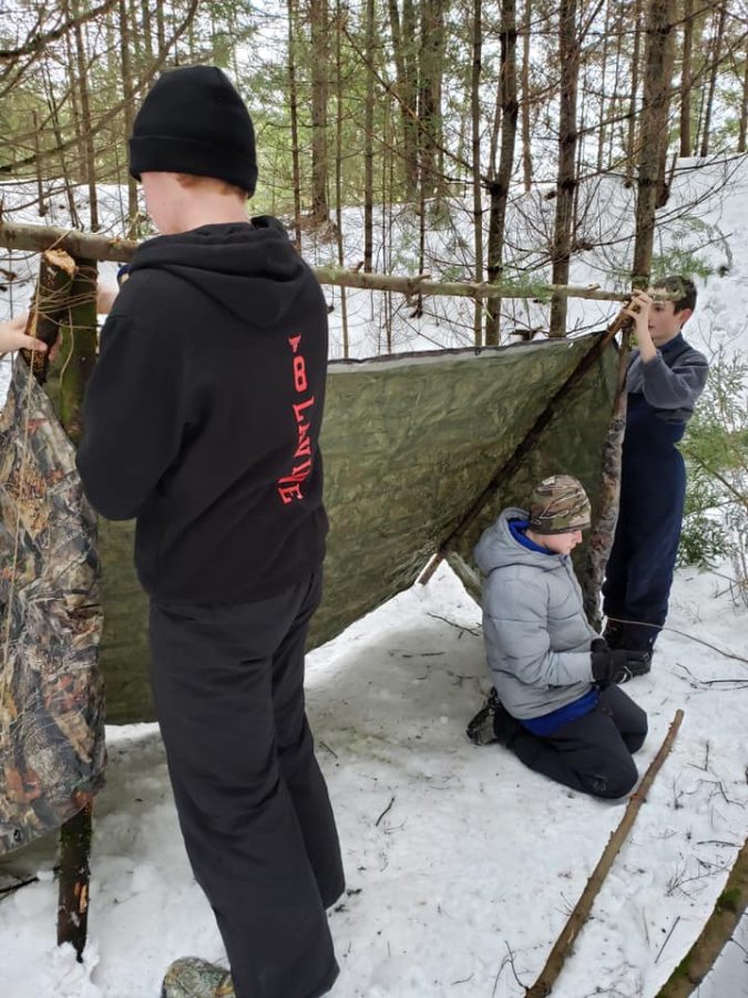 BMU Students Ricky Fennimore, Conner Bogie and Jeremiah Burnett participate in the 2020 Outdoor Survival course.