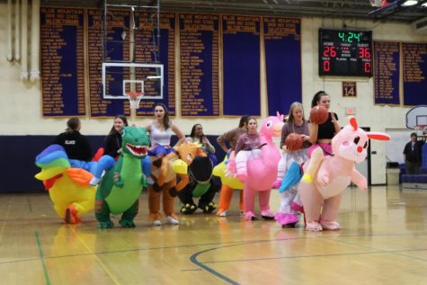 BMU Girls Varsity and JV Basketball teams line up in their blow up suits for a good ol fashioned game of Knock-Out, with Senior Lauren Joy coming out on top with the win.