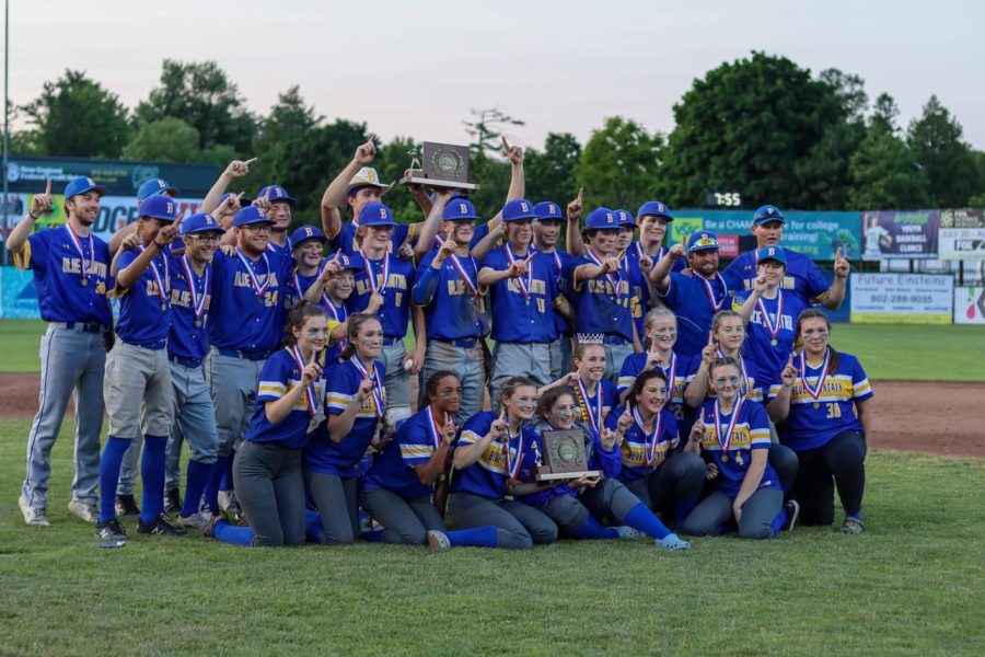 Blue Mountains baseball and softball team celebrate each winning the state championship at Centennial Field on June 10th, 2023