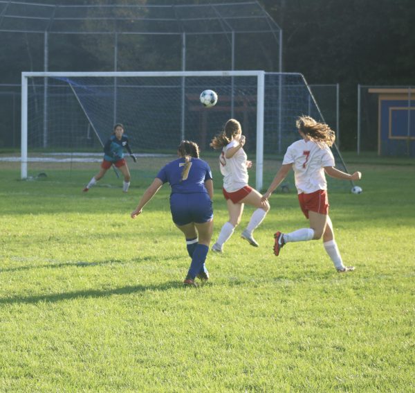 Senior Karli Blood rips a shot on goal in the waining minutes of the second half. Hazen goalie Ella Renaud was able to make the save to hold on to the one goal lead. 