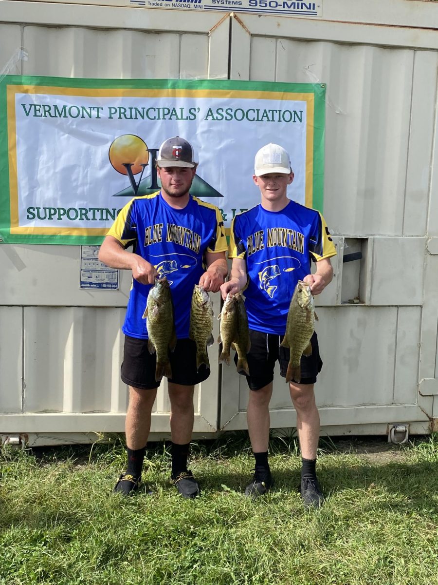 Two of the Bucks anglers are holding up their bag of fish weighing in at 9.72 pounds. They combine with the other two Blue Mountain anglers for a total weight of 14.36 pounds on Lake Champlain September 9th, 2023. (Angler Brody Kingsbury, Angler Kason Blood)