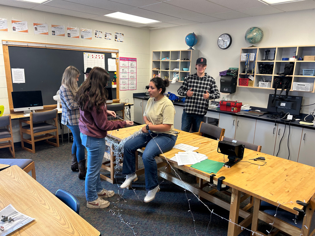 Seven hours before the homecoming dance, Blue Mountain Union School student council members: Kennedy Perigo, Bella Craige, Maddy Houghton, and Braden McLure attend their last meeting to discuss final details on September 13, 2024.
