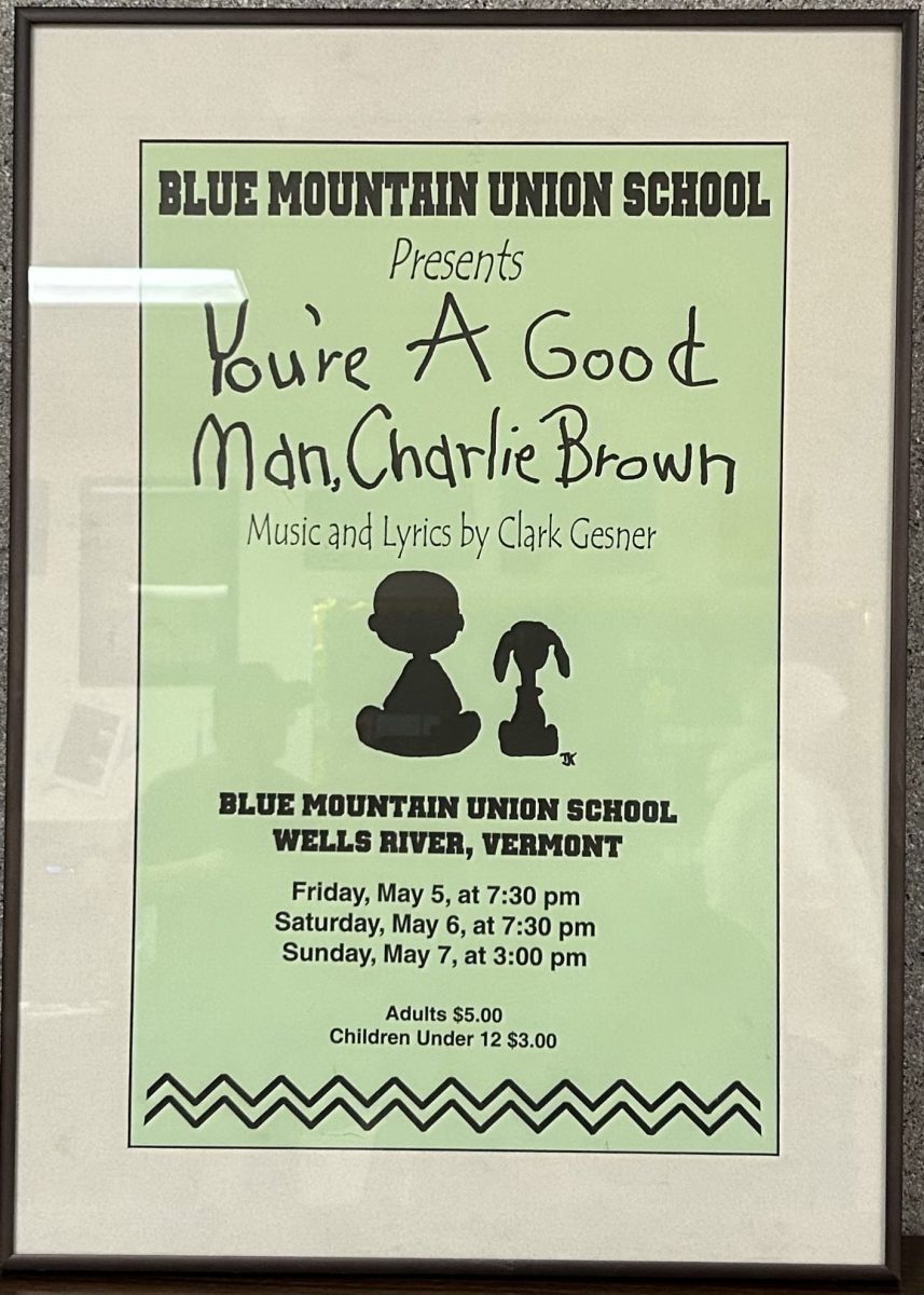 A playbill for You're A Good Man Charlie Brown production at BMU May 5-7, 2000. Friday, May 5, at 7:30 pm / Saturday, May 6, at 7:30 ppm / Sunday, May 7, at 3:00 pm / Adults $5.00 / Children Under 12 $3.00.