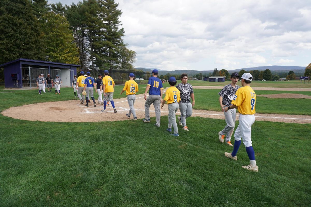 The Olympians and Bucks shake hands on Oxbow's baseball field after a hard fought game on September 28th, 2025. Blue Mountain Union's 18U Fall-Ball team acquires the win against the Oxbow Olympians 18U team, with a final score of 8-2. 