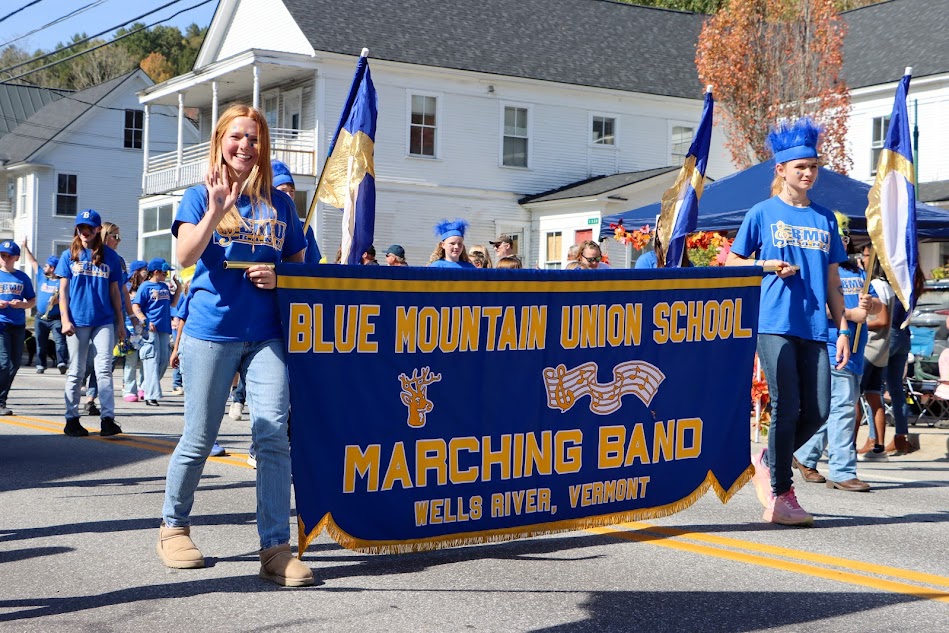 Students in the Blue Mountain Union School Band, as they walk in the Groton Fall Foliage Parade on Saturday, October 4th, 2025.