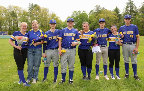 Blue Mountain seniors pose for a photo before the last regular-season home game.  Both the Baseball and Softball teams will enjoy home playoff games as the number one and two ranked teams respectively.